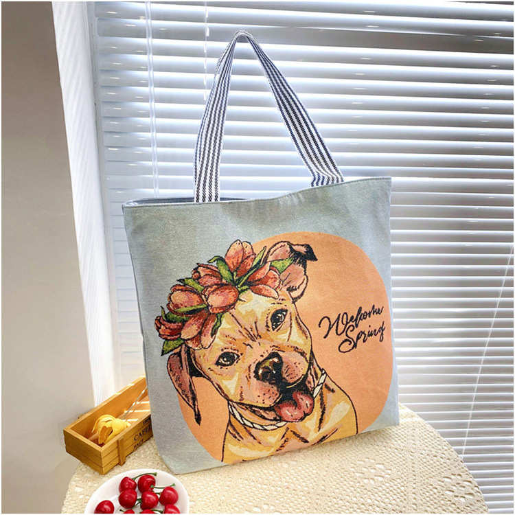 189g Weight Polyester Lining Material Zipper Closure Type Double Shoulder Straps Strap Type Tote Bag Bags Type Casual, Daily Occasion Linen Material Animal Pattern All Seasons Season Women's Gender Cute Style Square Shape Women's Linen Animal Cute Square Zipper Tote Bag 9
