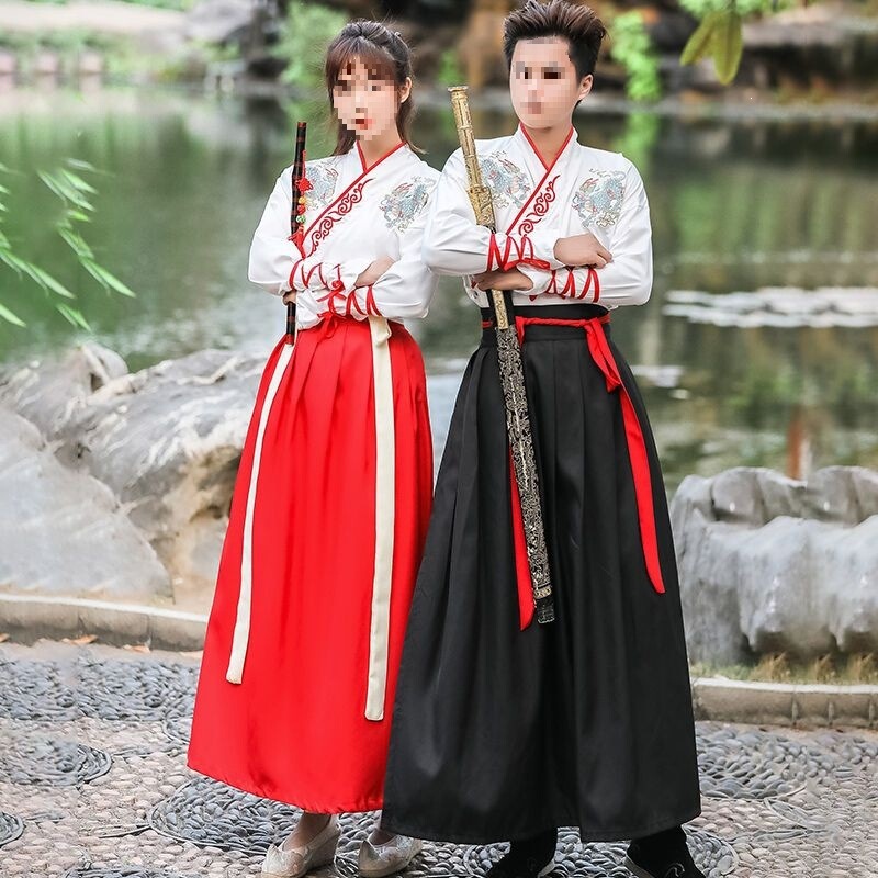Ancient-Style Hanfu for Women, Spring and Summer Improved Ruqun, Black and Red Traditional Daily Wear, Student Chinese Style Outfit, Han Elements for Men Ancient-Style Hanfu for Women, Spring and Summer Improved Ruqun, Black and Red Traditional Daily Wear, Student Chinese Style Outfit, Han Elements for Men