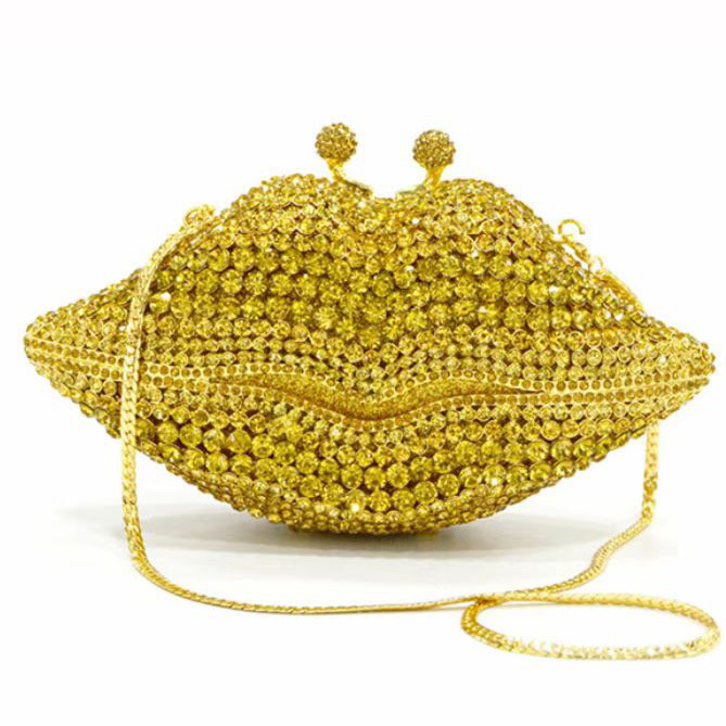 Selección estricta AliExpress labios diamantes bolsas de cena damas vestidos de banquete de diamantes bolsas de mano de metal caja dura bolsas azules