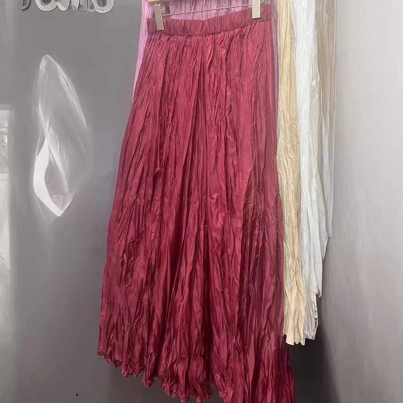 Heavy Industry Dead Leaf Pleated Skirt 2025 Spring and Summer New Glossy Asymmetrical Large Hem Skirt Ankle Length Skirt Heavy Industry Dead Leaf Pleated Skirt 2025 Spring and Summer New Glossy Asymmetrical Large Hem Skirt Ankle Length Skirt