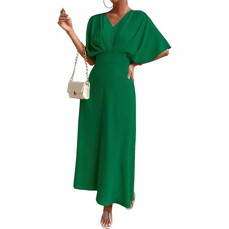 Green Dress European and American Dress Foreign Trade Women's Cross-Border Ball Waist Hepburn Style Amazon Annual Meeting Evening Dress