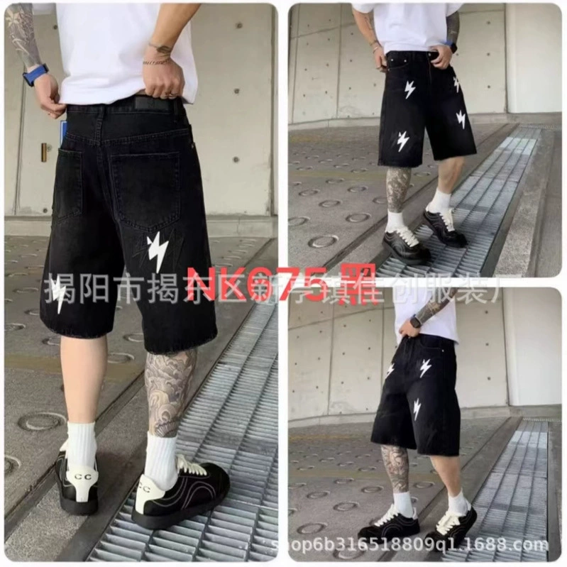 Модные модные джинсовые шорты в американском стиле с новым индивидуальным рисунком молнии, модные модные свободные прямые брюки унисекс