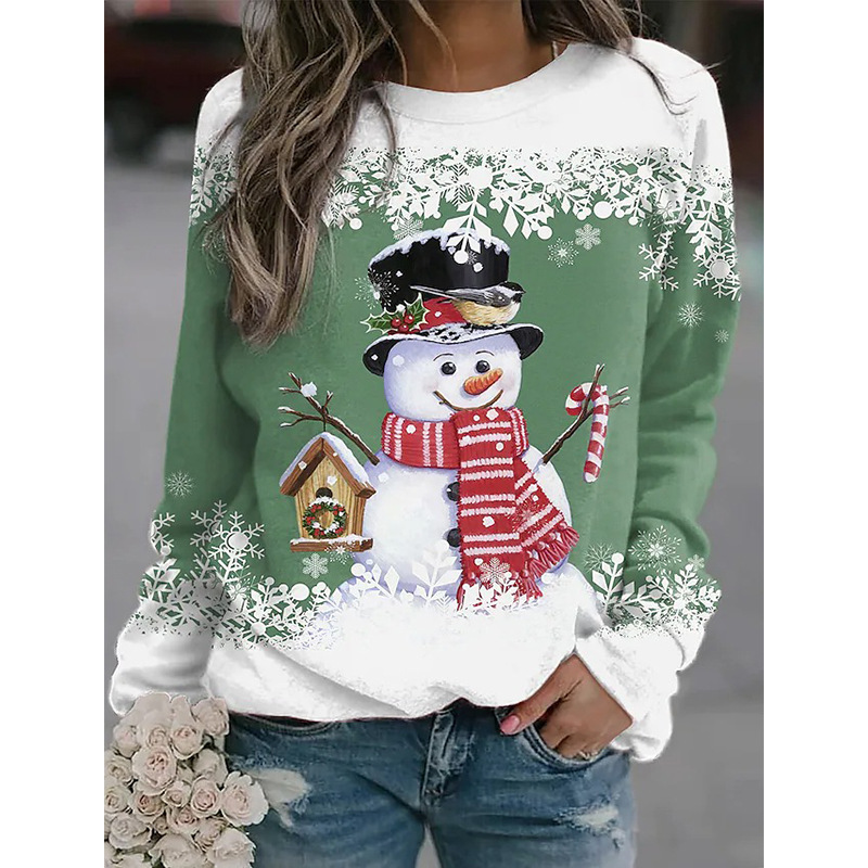 Regular Sleeve Sleeve Type Polyester Fabric Type Regular Top Length Hoodie Tops Type Wholesale Women'S Polyester Fashion Snowman Long Sleeve Printing Hoodies & Sweatshirts
