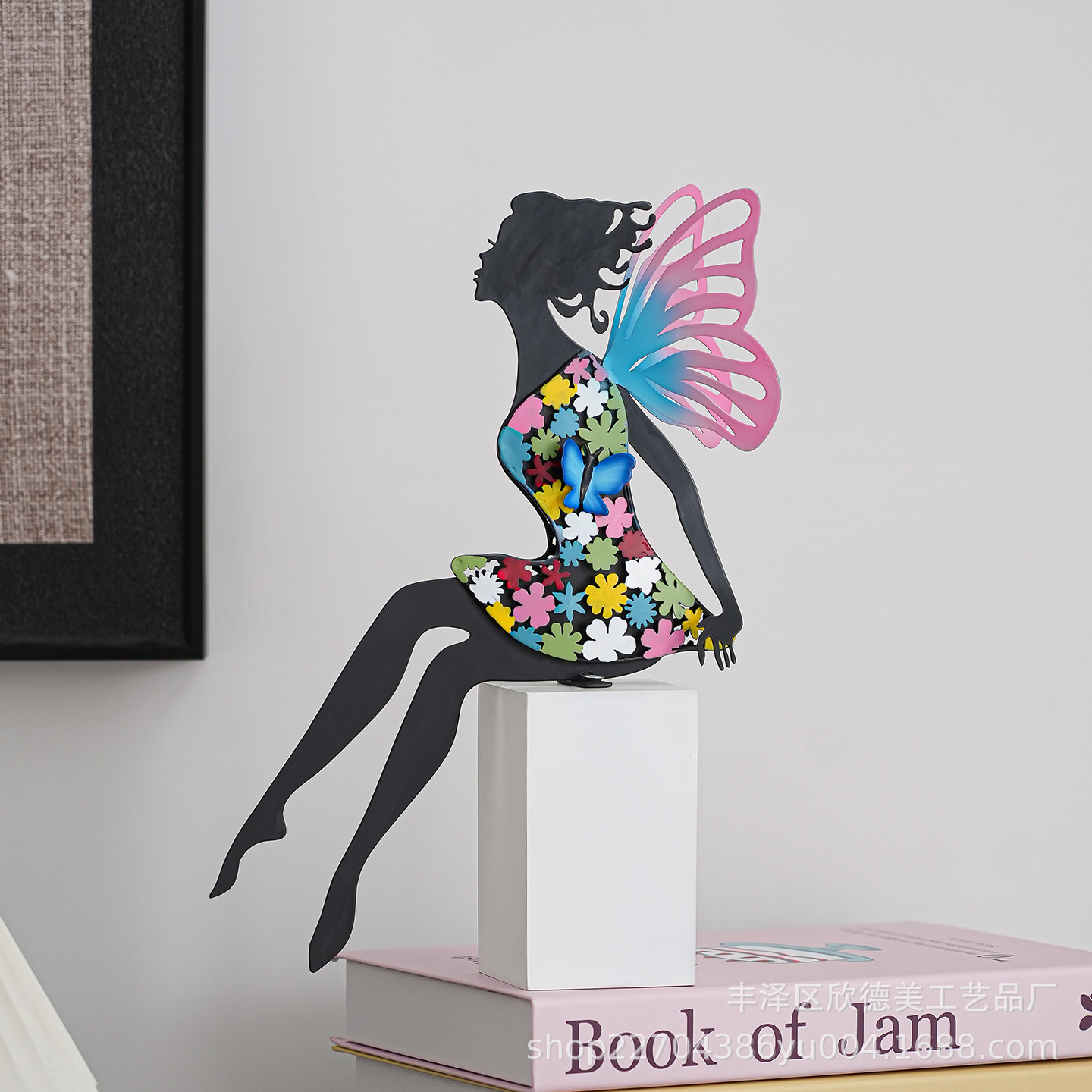 创意铁艺摆件蝴蝶花仙子高档酒柜玄关客厅卧室办公轻奢家居装饰品