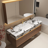 Каменная тарелка красного дуба в ванной комнате комбинация ретро Средневековое ветровое изогнутое изогнутое интегрированное бассейн для мытья бассейн