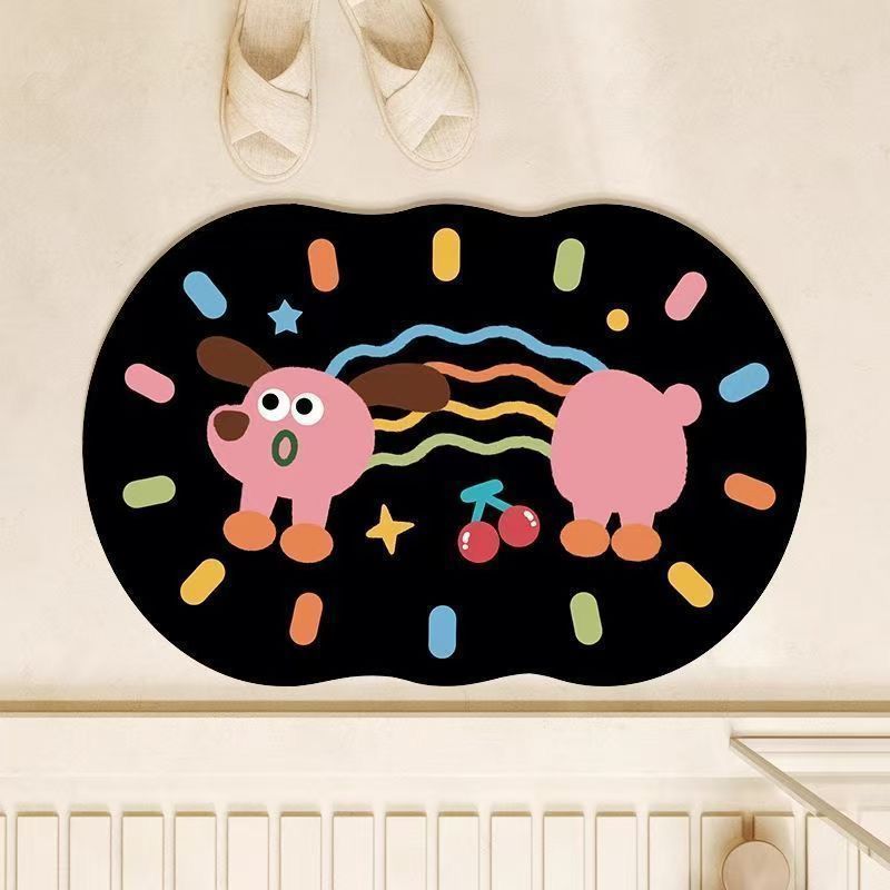 Cute Puppy Entrance Entrance Stain-Resistant Door Mat Bathroom Shower Room Strong Absorbent Foot Mat Diatom Mud Style Floor Mat