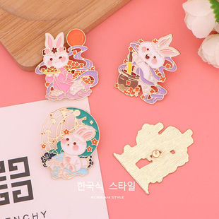 Original Cute Jade Rabbit Brooch, National Style Metal Cartoon Badge, Student High-looking Bag Pendant Accessories, Gift Trend