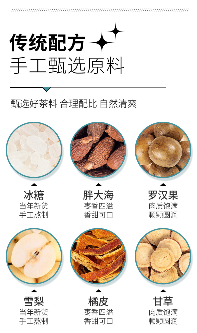 Shi Run Ji Herbal Tea Blend 100g Triangular Tea Bags with Luo Han Guo Honeysuckle Licorice Snow Pear Loquat key features