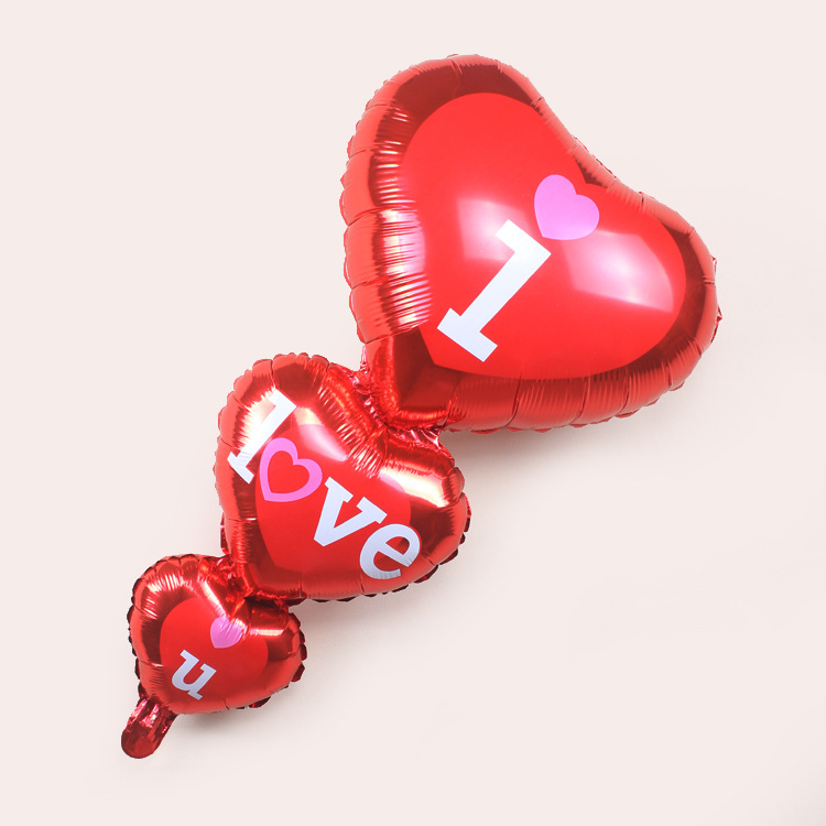 I LOVE YOU 心形鋁膜氣球 情人節婚慶婚房裝飾連體串串心鋁箔氣球