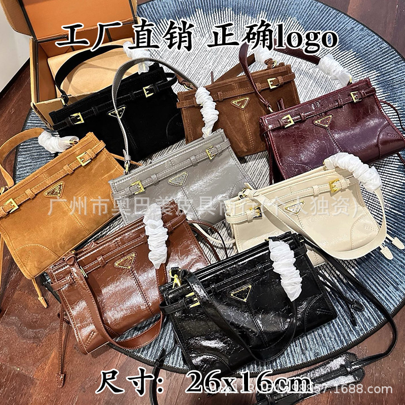 New foreign trade oil wax leather tote bag, European and American retro shoulder bag, early spring commuter underarm bag, fashionable crossbody bag