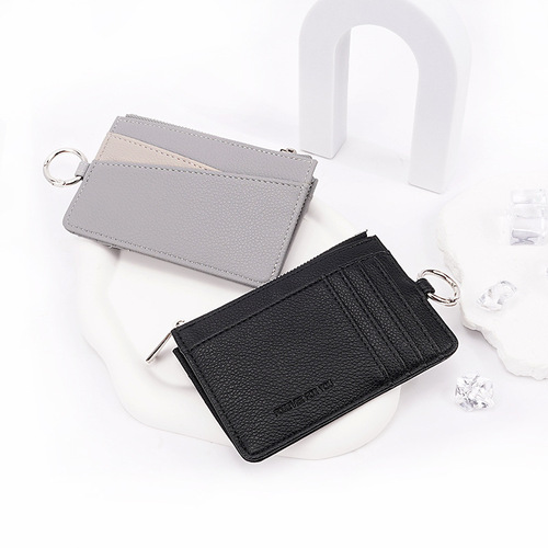 New card holder for women Japanese and Korean best-selling PU wallet women's mini thin litchi pattern wallet with multiple card slots and exquisite design