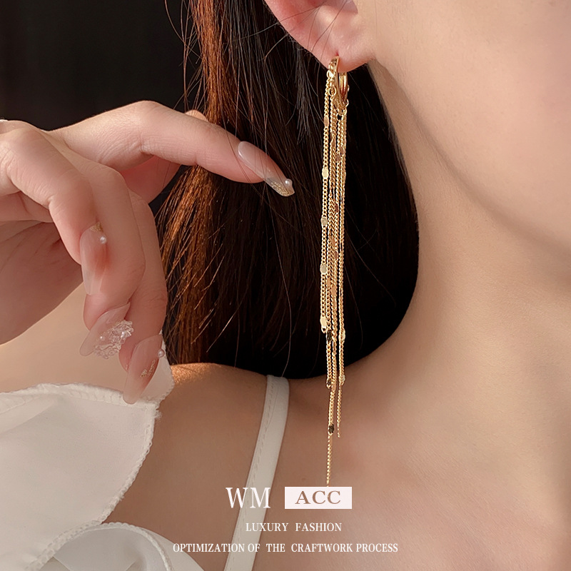Cadena de lentejuelas de metal borla hebilla del oído europeo y americano estilo frío pendientes de metal moda pendientes personalizados para las mujeres al por mayor