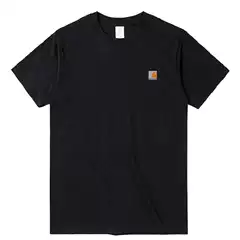 Khaki Washed Distressed Vintage Small Logo Classic Loose Cotton Unisex Couple Short Sleeve T-Shirt