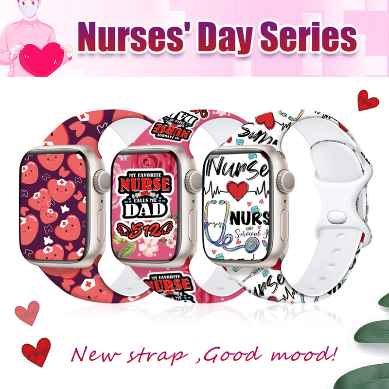 Nurse Print Silicone Butterfly Buckle Watch Strap Suitable for iWatch S11/10 Watches Cross-Border Foreign Trade