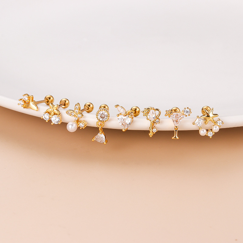 Fashion Flower Copper Plating Inlay Pearl Zircon Ear Studs 1 Piece