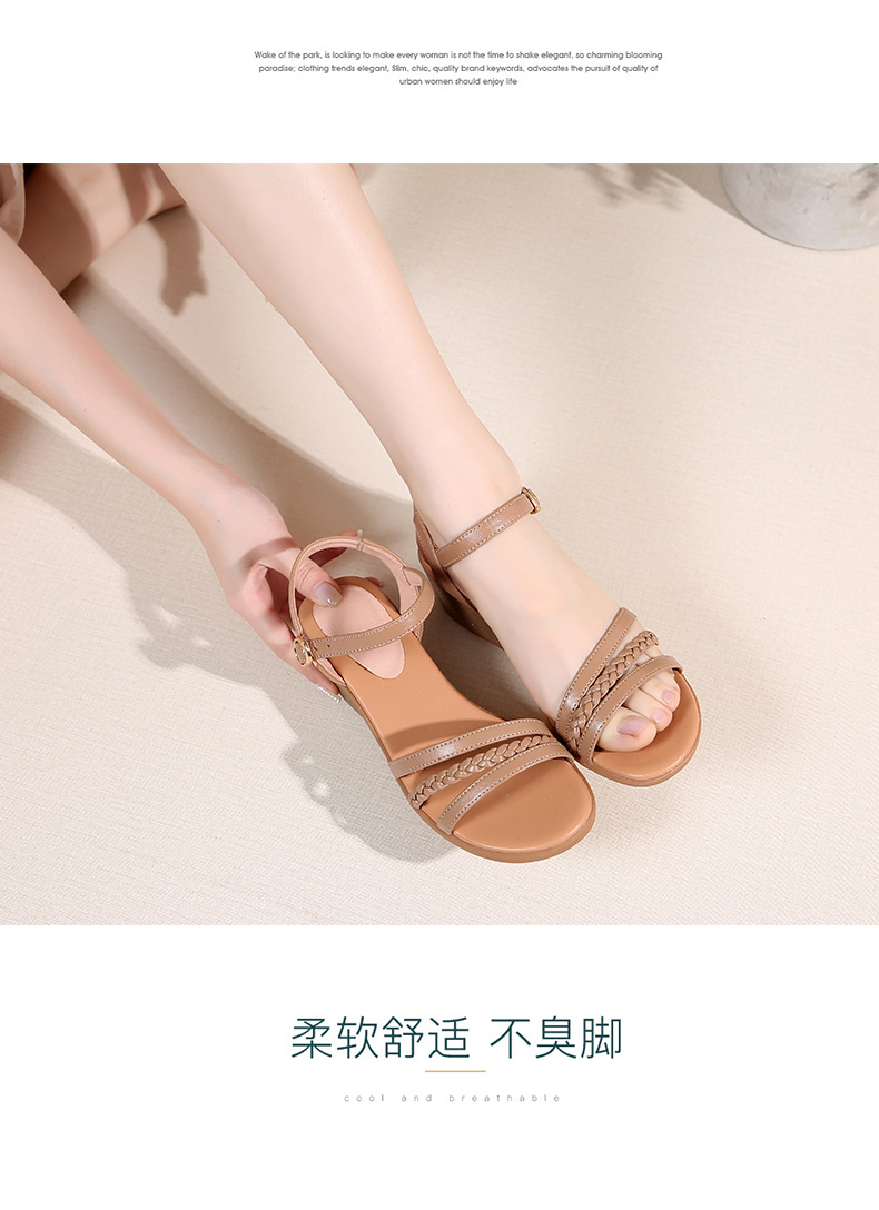Sandal nữ đế xuồng da thật, quai chữ V đơn giản, đế mềm thoải mái — Trắng be chi tiết 11