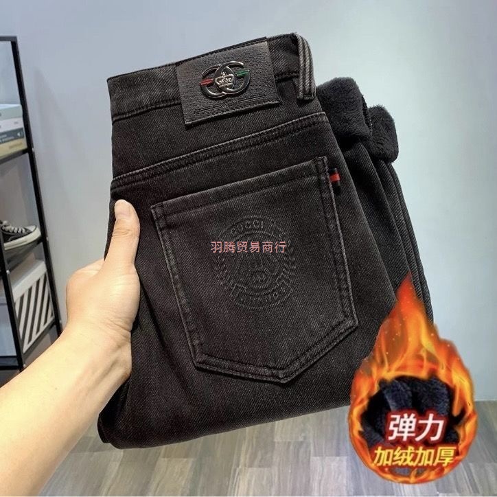 秋冬季新款加厚加绒牛仔裤男士弹力修身小脚裤潮流休闲百搭长裤男