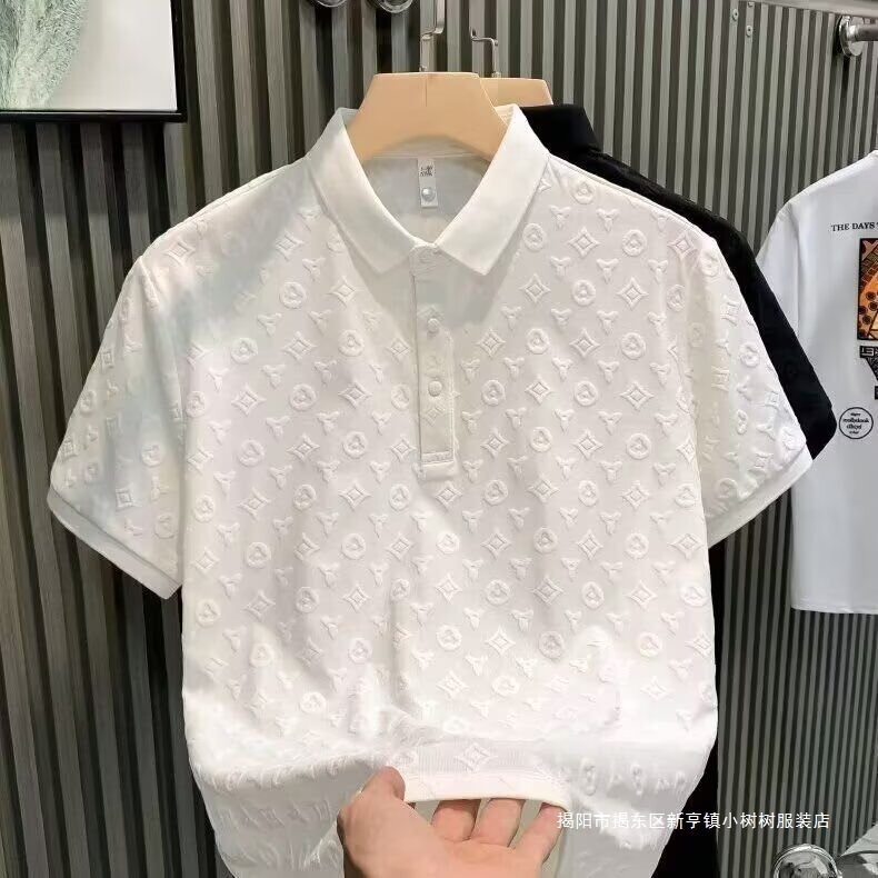 2025 New Summer Fashion Slim Short-Sleeved Polo Shirt Men's Accessible Luxury High-End Lapel Half-Sleeved T-Shirt Men's Clothing