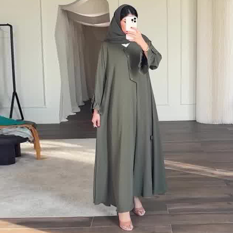 2025 New Foreign Trade Cross-Border European and American Amazon Headscarf Long-Sleeve Loose Simple Casual Light Green Dress