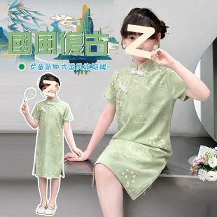 Летнее платье Hanfu для девочек, новый стиль 2025 года для детей старшего возраста, детское летнее новое платье Cheongsam в национальном стиле в китайском стиле, костюм Тан.