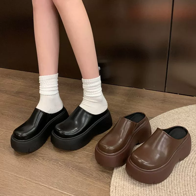 Тапочки на платформе, обувь на высокой подошве, французский стиль, Brown/Black, размеры 35–40,45