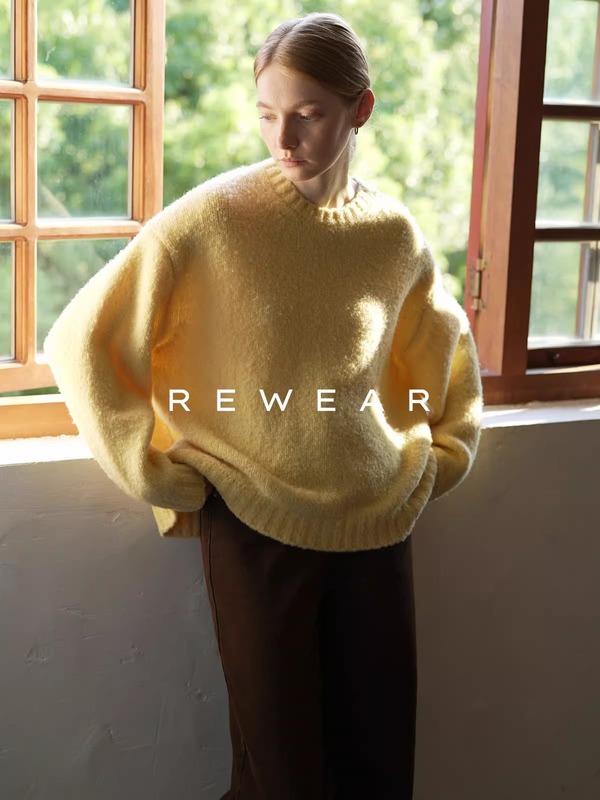 2633# REWEAR/明星同款 重磅肌理圈圈羊毛松弛苣软糯圆领针织毛衣|undefined