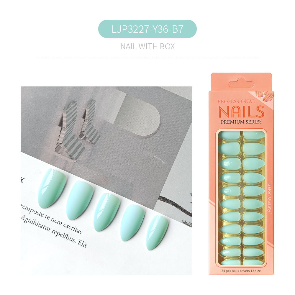 Uñas postizas removibles de color sólido brillante, 24 piezas, puntas de uñas largas en forma de almendra en una caja de papel, uñas de longitud media para decoración de uñas.