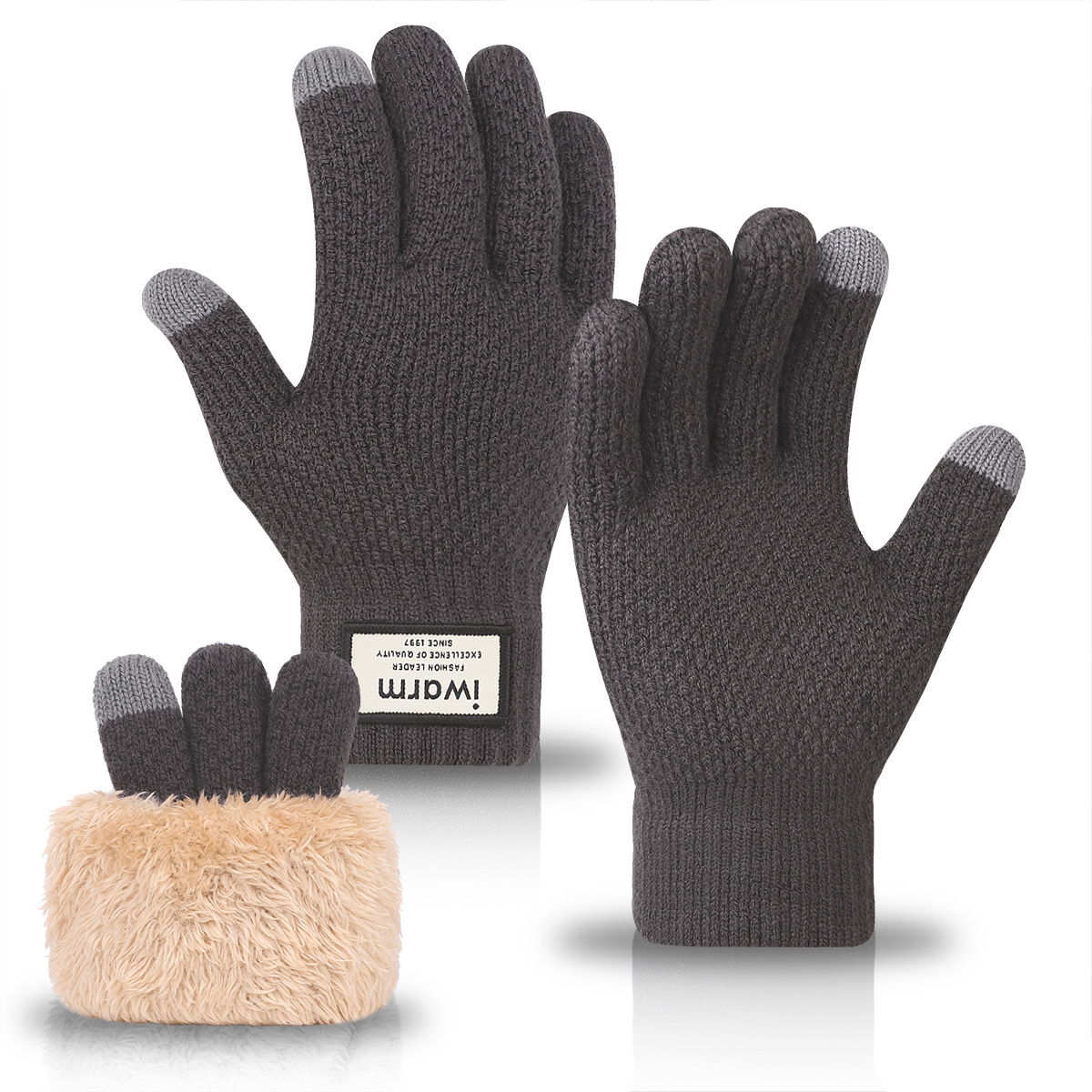 Iwarm cálidos guantes de pantalla táctil térmica de doble capa para hombres y mujeres de invierno con forro polar engrosado a prueba de frío al aire libre guantes de punto