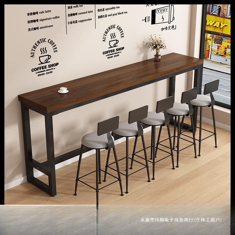 Light Luxury Bar Table for Home Use, Suitable for Small Spaces, Milk Tea Shop Long Table with Partition Chairs, Bar High Stools Against the Wall, Narrow Table