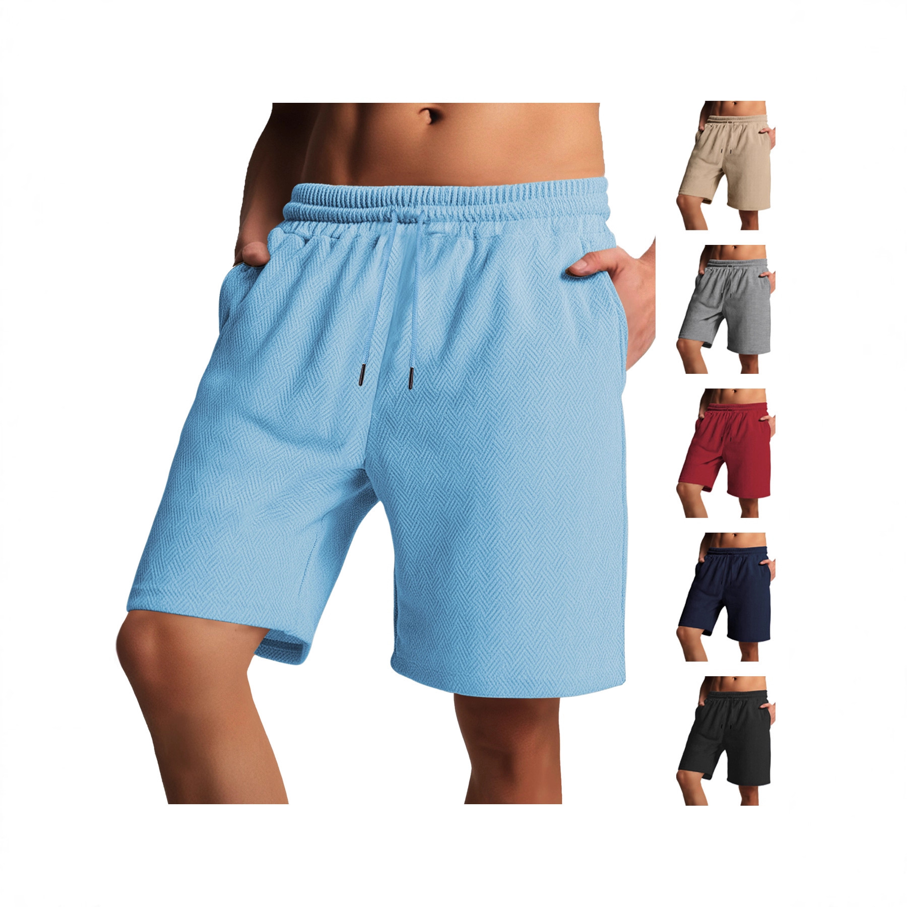Nuevos productos transfronterizos de venta caliente Europa y Estados Unidos para hombres de verano pesado suelto simple jacquard textura línea de tendencia pantalones cortos para hombres