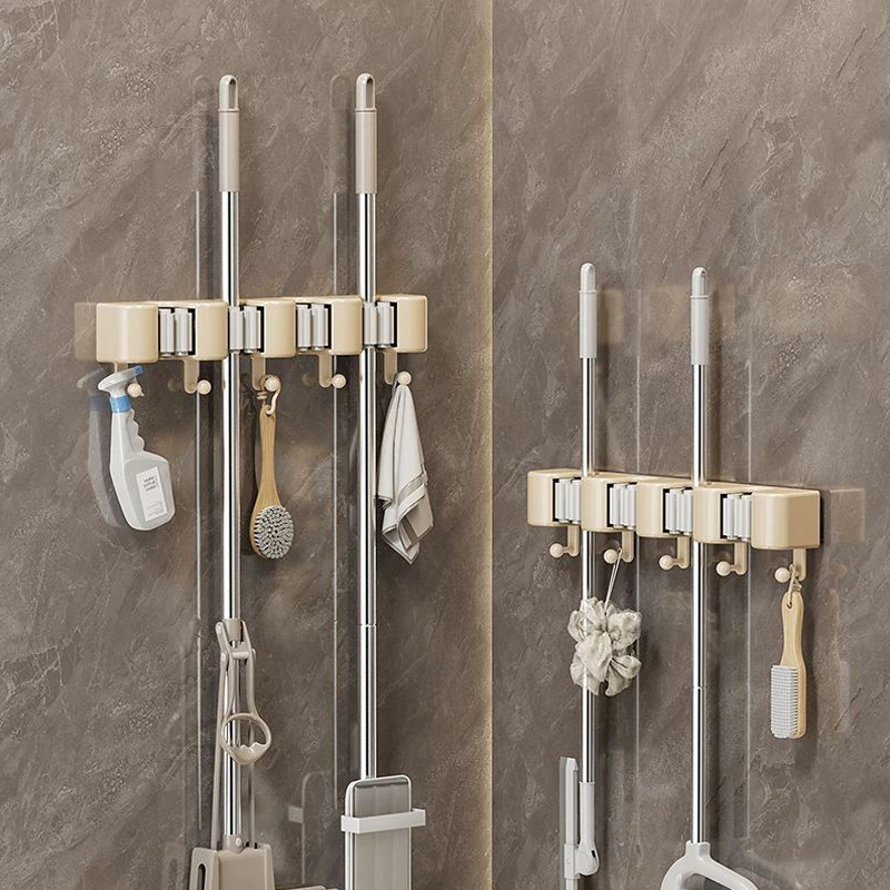 No-Drill Mop Holder Wall-Mounted Multifunctional Storage Solution for Bathroom, Strong Fixed Wall-Mounted Mop Holder No-Drill Mop Holder Wall-Mounted Multifunctional Storage Solution for Bathroom, Strong Fixed Wall-Mounted Mop Holder