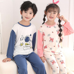 モーダル子供用パジャマ、夏用男の子長袖ホーム服、中型および大型子供用アイスシルク女の子ベビー空調服スーツ