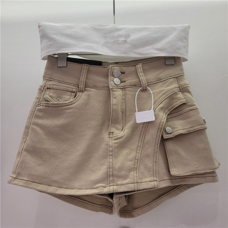 Pantalón Corto de Mezclilla con Botones Irregulares de Mezclilla y Poliéster para Verano