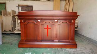 Solid Wood Wooden Church Special Speech Table with Cross Podium Choir Table Customizable