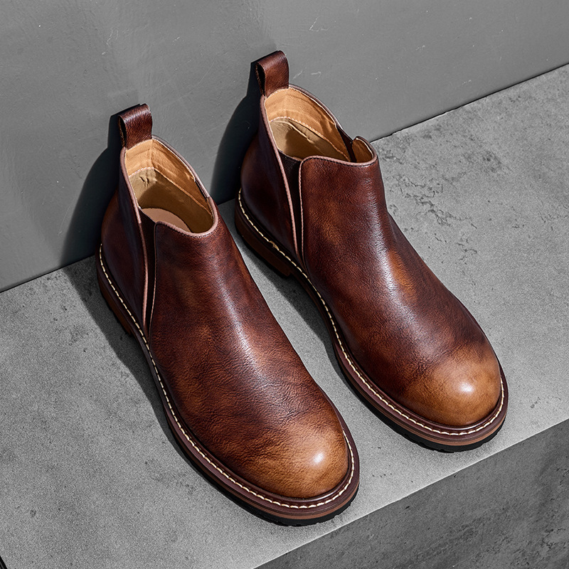 D199 Chelsea Boots Men's American Retro Boots Casual Short Boots Genuine Leather British Mid-Top Versatile Martin Boots for Men