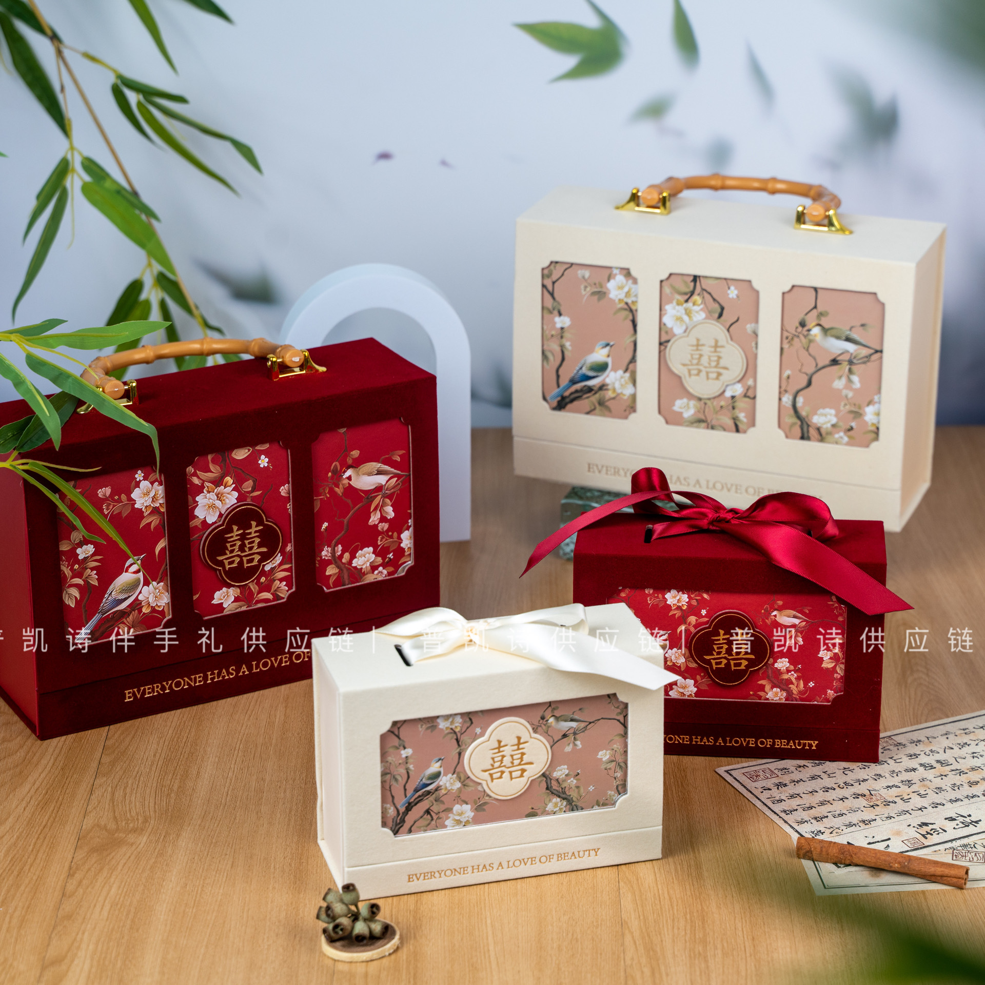 新款手提丝绒面中式结婚礼伴手礼盒子空喜糖盒袋女伴娘郎回礼