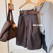 MUYANG 本期主推！韩国插兜灯芯绒七分裤 宽松阔腿直筒裤女腰带
