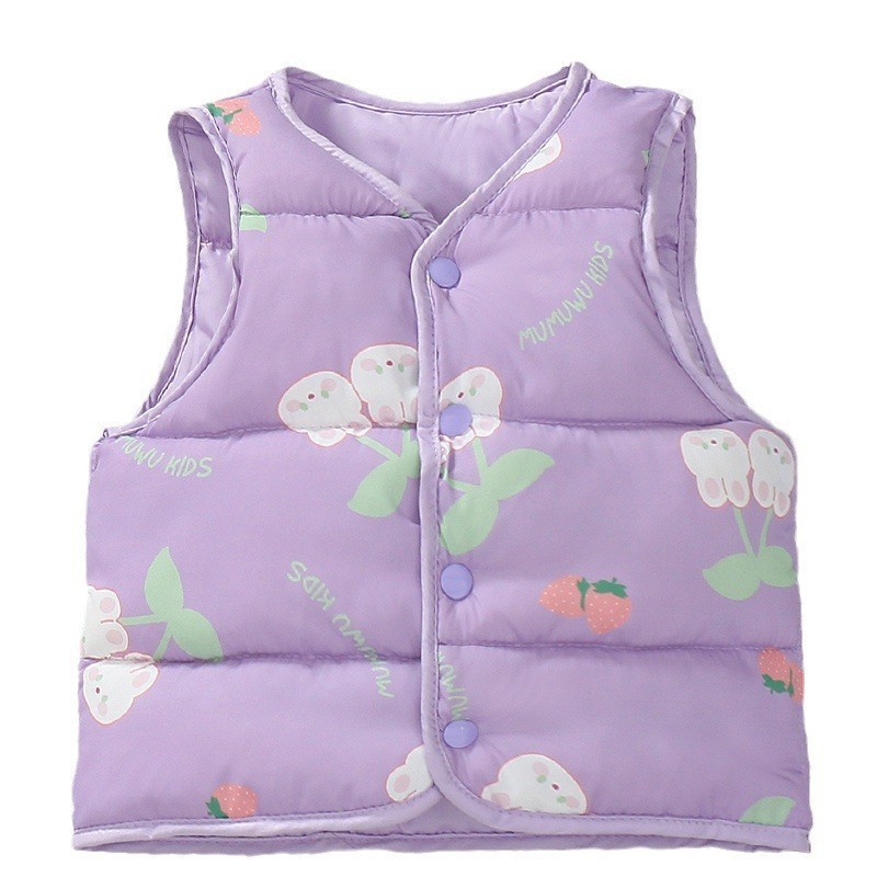 Otoño y invierno chaleco caliente para bebés, niños y niñas, clips de caballo para bebés, chaleco de pluma para niños en ambos lados