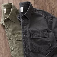 日系潮牌余文乐工装衬衫男港风长袖春秋季宽松休闲水洗做旧外套无