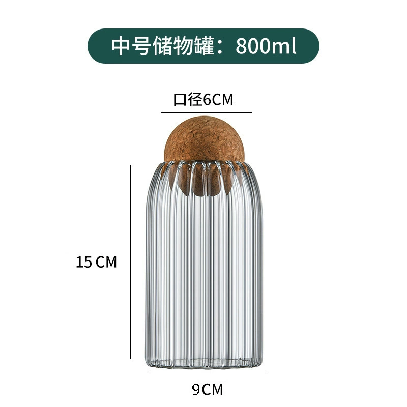 Glass storage jar, high borosilicate with cork ball lid, 500–1,200 ml (transparent)