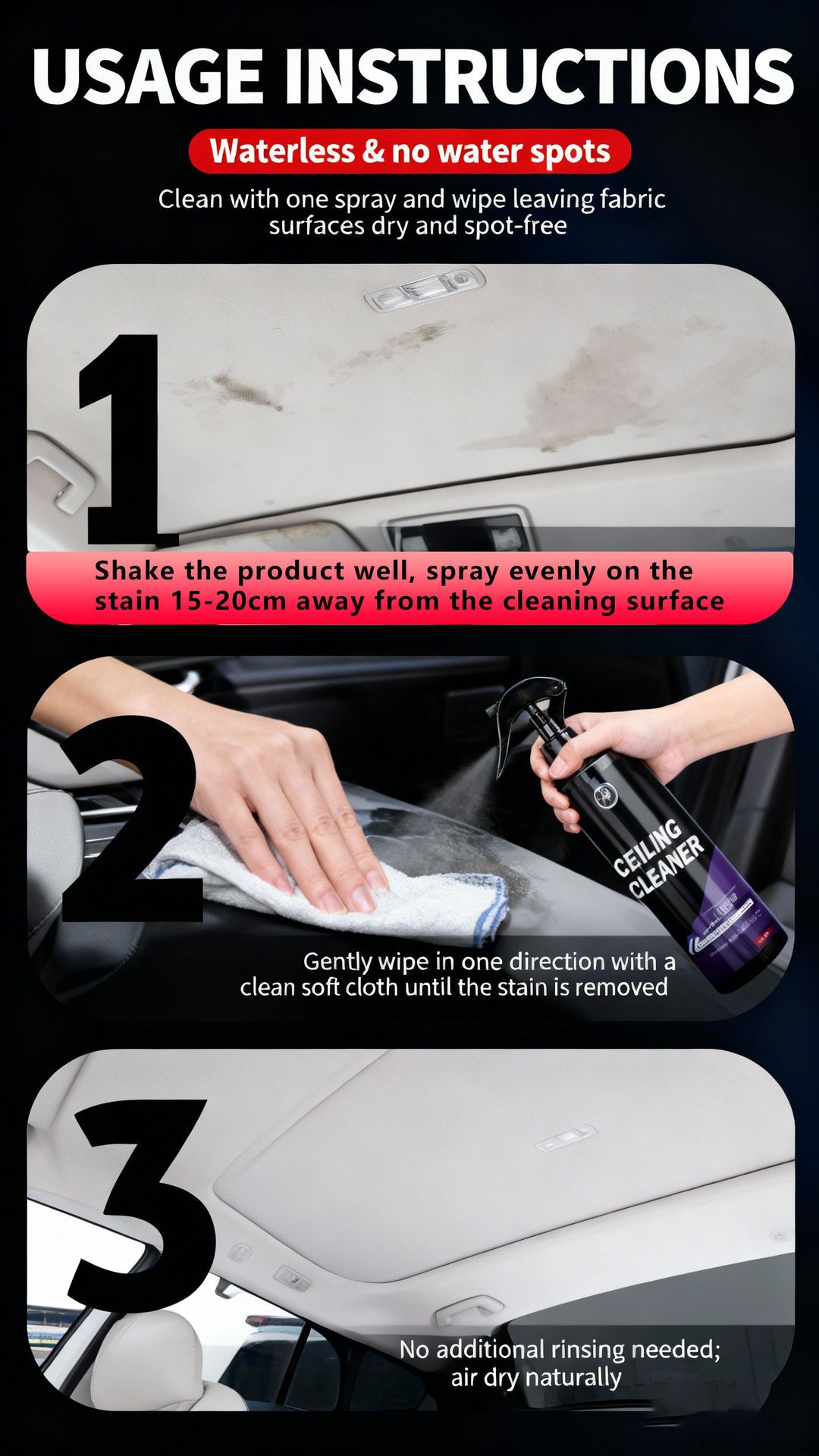 Cross-Border Aliexpress Foreign Trade Car Ceiling Cleaner Interior Fabric Seat Leather Decontamination Cleaning Renovation Maintenance