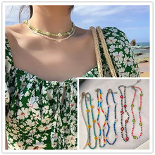 夏天花朵串珠項鏈高級設計感小眾小米珠鏈珍珠頸鏈女鎖骨鏈配飾品