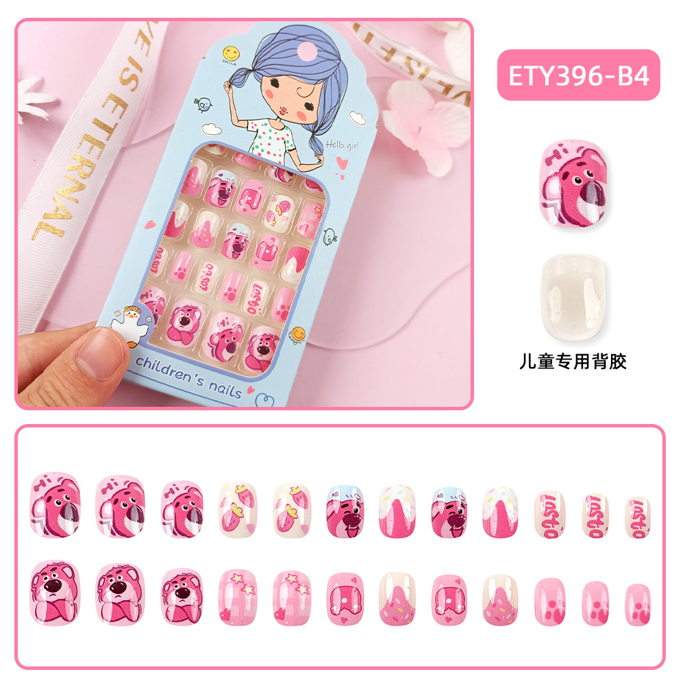 Uñas postizas adhesivas de moda para niños mayores, lindas pegatinas de uñas con dibujos animados, caja de 24 piezas de lindos parches de uñas. image 7