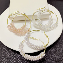 大圓圈珍珠水晶纏繞耳環高級感韓國簡約彩色網紅同款時尚耳飾批發