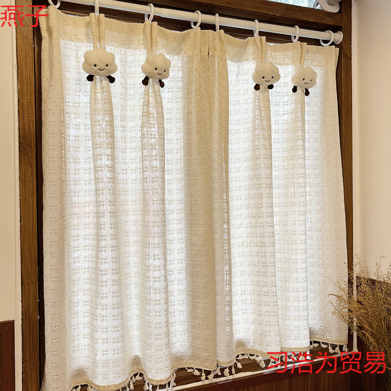 French-Style Sheer Curtains for Bay Windows, Short Half-Curtains for Small Windows, Coffee Shop Kitchen Partition Door Curtains, Cabinet Cover-Up
