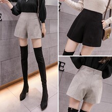 毛呢短裤秋冬季女新款2024潮ins高腰呢子外穿百搭a字阔腿三分靴裤