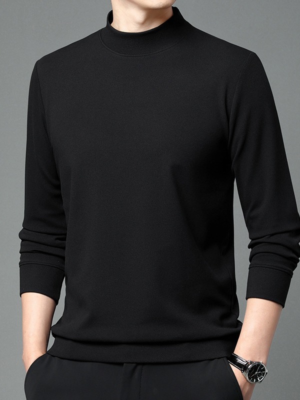 New Men's Sweater Men's Autumn Korean-style Mid-high Collar Base Shirt Youth Casual Fleece Long-sleeved T-shirt Knitted Shirt