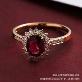 跨境速卖通s925纯银戒指轻奢饰品欧美流行手饰创意女式石榴红锆石