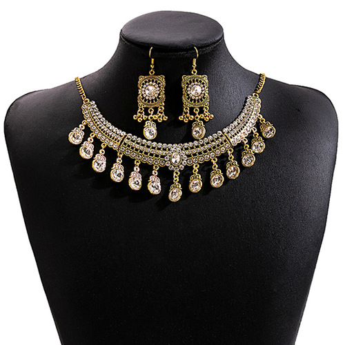 Vintage Exaggerated Water Diamond Necklace, Evening Dress Geometric Square Jewelry Set, Diamond Drop Earrings for Women