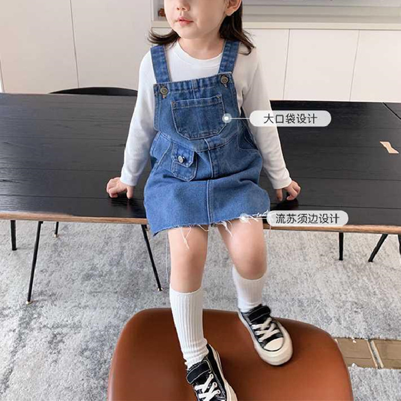 Girls denim suspender skirt 2021 spring...